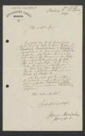 Brief von Münderlein an Regensburgische Botanische Gesellschaft