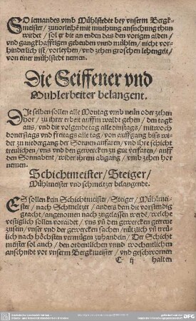 Schichtmeister/Steiger/Mühlmeister und schmeltzer belangende.