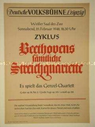 Maueranschlag zur Ankündigung eines Beethoven-Konzerts mit dem Genzel-Quartett in Leipzig