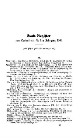 Sach-Register zum Centralblatt für den Jahrgang 1861