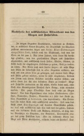 I. Nachtheile des willkührlichen Abweichens von den Wegen und Fußpfäden