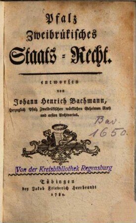 Pfalz Zweibrükisches Staats-Recht