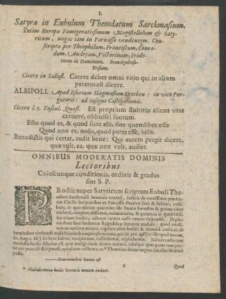 Omnibus Moderatis Dominis Lectoribus Cuiuscunque conditionis, ordinis & gradus sint S. P.
