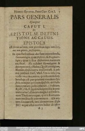 Caput I. De Epistolae Definitione Ac Causis.