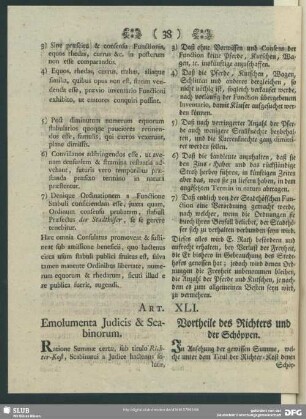 Art. XLI. Emolumenta Iudicis & Scabinorum