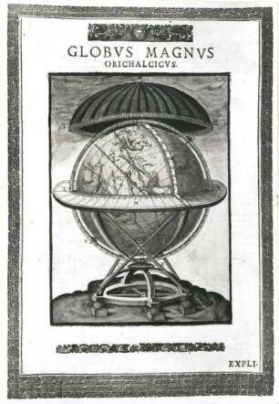 Großer Himmelsglobus aus Messing : Brahe, Tycho de. Großer Himmelsglobus aus Messing (Augsburg, 1570-1595). Kol. Kupferstich; 296 x 204 mm. Aus: Brahe, Tycho de. Astronomiae instauratae mechanica. Wandsbek, 1598, Abb. 22. Dresden: SLUB SB 14