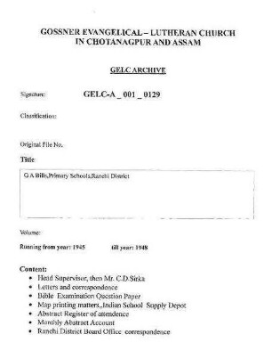 G A Bills, Primary Schools, Ranchi