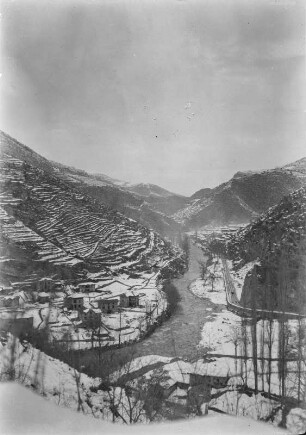 Talansicht : Blick in ein Tal der Rhodopen in der Nähe des Klosters Batschkowo.