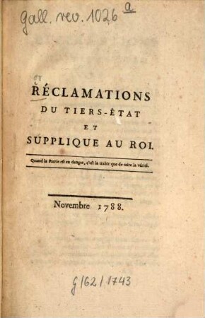 Réclamations du tiers-état et supplique au roi