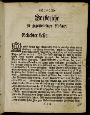 Vorbericht zu gegenwärtiger Auflage.