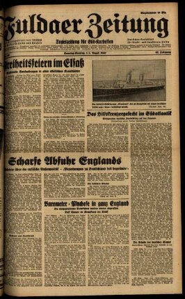 Ausgabe vom Samstag, den 03. August 1940.