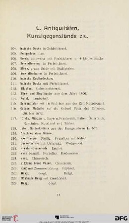 C. Antiquitäten, Kunstgegenstände etc. (Nr. 204-410)