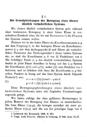 § 1. Die Grundgleichungen der Bewegung eines ebenen ähnlich veränderlichen Systems.