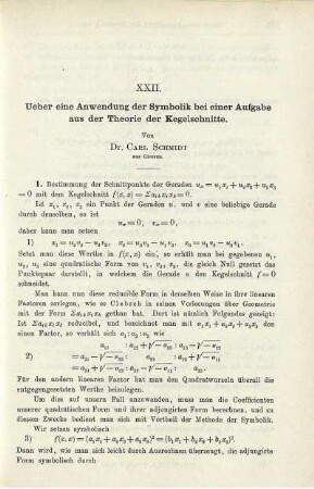 XXII. Ueber eine Anwendung der Symbolik bei einer Aufgabe aus der Theorie der Kegelschnitte.