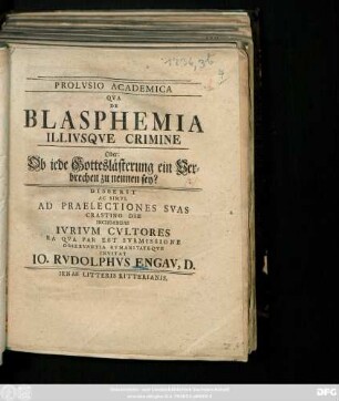 Prolvsio Academica Qva De Blasphemia Illivsqve Crimine