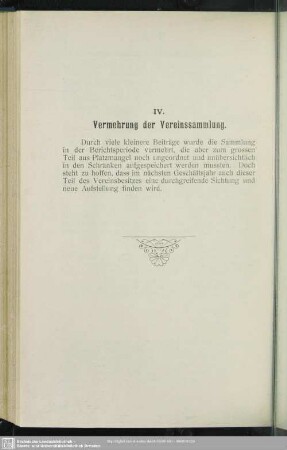 IV. Vermehrung der Vereinssammlung