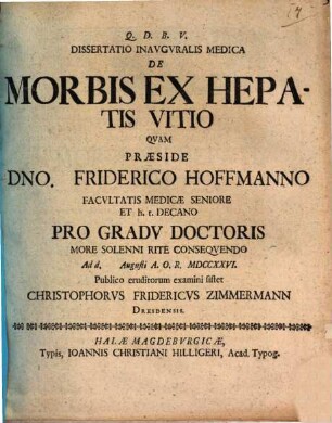 Dissertatio Inavgvralis Medica De Morbis Ex Hepatis Vitio