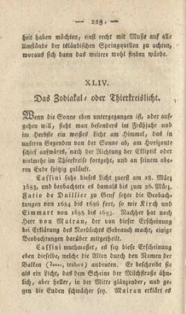 XLIV. Das Zodiakal- oder Thierkreislicht
