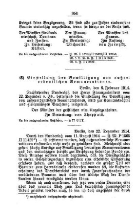 Einstellung der Bewilligung von außerordentlichen Remunerationen : [A. Behörden und Beamte]