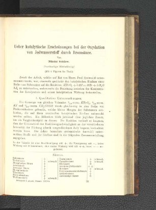 Ueber katalytische Erscheinungen bei der Oxydation von Jodwasserstoff durch Bromsäure