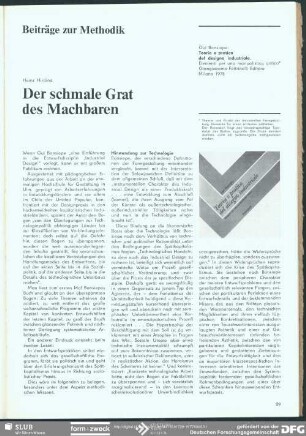 Der schmale Grat des Machbaren: Gui Bonsiepe „Theorie und Praxis der industriellen Formgestaltung“ : Beiträge zur Methodik