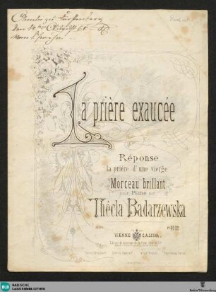 La prière exaucée : réponse la prière d'une vierge; morceau brillant pour piano