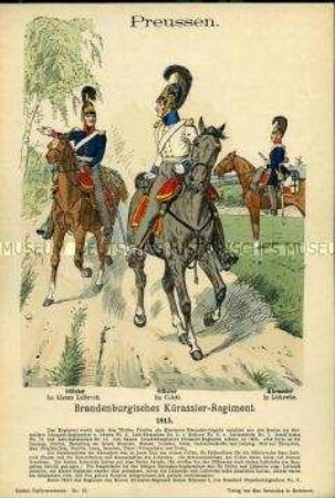 Uniformdarstellung, Offiziere und Gemeiner des Brandenburgischen Kürassier-Regiments, Königreich Preußen, 1813.