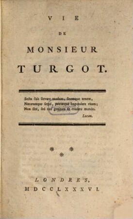Vie de Monsieur Turgot