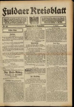 Erste Ausgabe vom Samstag, den 08. September 1917.