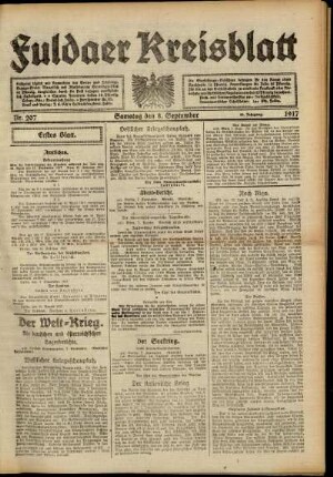 Erste Ausgabe vom Samstag, den 08. September 1917.