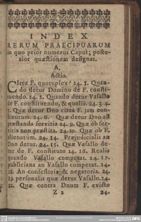 Index Rerum Praecipuarum in quo prior numerus Caput; posterior quaestionem designat.
