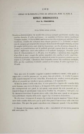 Annali di matematica pura ed applicata tom. VI. Num. 4. Rivista Bibliografica.