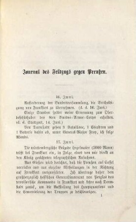 Feldzugs-Journal des Oberbefehlshabers des 8ten deutschen Bundes-Armee-Corps im Feldzuge des Jahres 1866 in Westdeutschland : (im Auszug mitgetheilt)