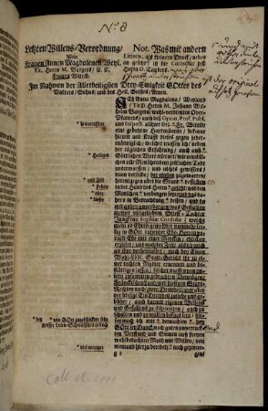 N°. 8 Letzten Willens-Verordnung [...]