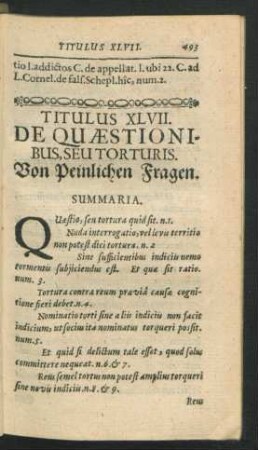 Titulus XLVII. De Quaestionibus, Seu Torturis.