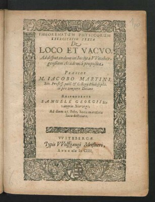 Theorematum Physicorum Exercitatio Sexta De Loco Et Vacuo