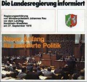 Broschüre mit dem Text der Regierungserklärung von Ministerpräsident Johannes Rau vor dem Landtag Nordrhein-Westfalen 1978
