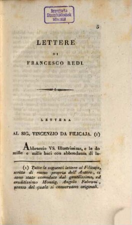Opere, Vol. 8. Lettere di Francesco Redi