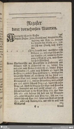 Register derer vornehmsten Materien