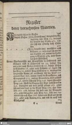 Register derer vornehmsten Materien
