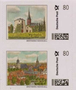 Zwei Briefmarken von Vorhelm und Ahlen