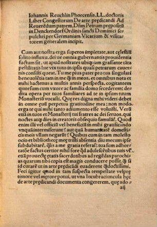 Joannis Reuchlin Phorcensis. LL. doctoris Liber Congestorum de arte pr[a]edicandi.