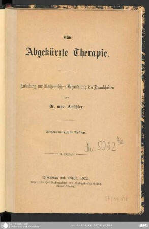 Eine abgekürzte Therapie : Anleitung zur biochemischen Behandlung der Krankheiten