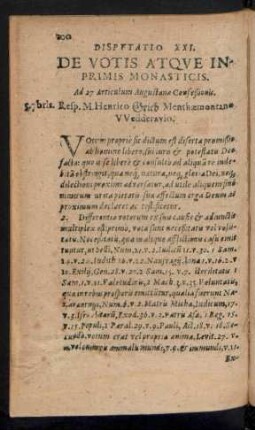 Disputatio XXI. De Votis Atque Inprimis Monasticis.