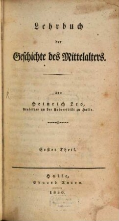 Lehrbuch der Geschichte des Mittelalters, 1