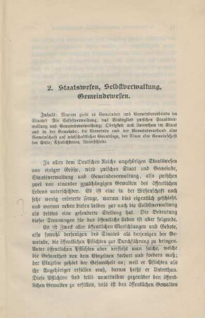 2. Staatswesen, Selbstverwaltung, Gemeindewesen.