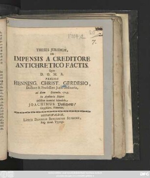 Theses Juridicæ, De Impensis A Creditore Antichretico Factis