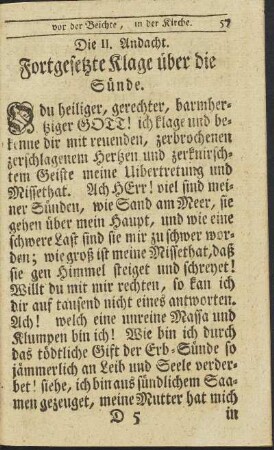 Die II. Andacht. Fortgesetzte Klage über Sünde.