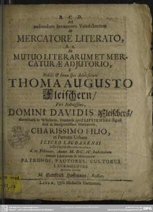De mercatore literato h. e. de mutuo literarum et mercaturae adjutorio