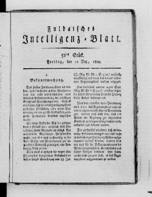 52tes Stück, Ausgabe vom 28. Dec. 1810